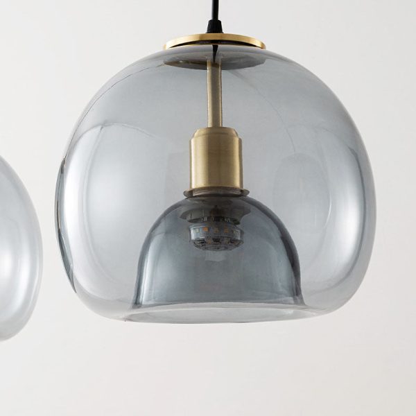 Contemporary Scandinavian Round Copper Glass 1/3 Light Island Light Chandelier For Dining Room - Image 7
