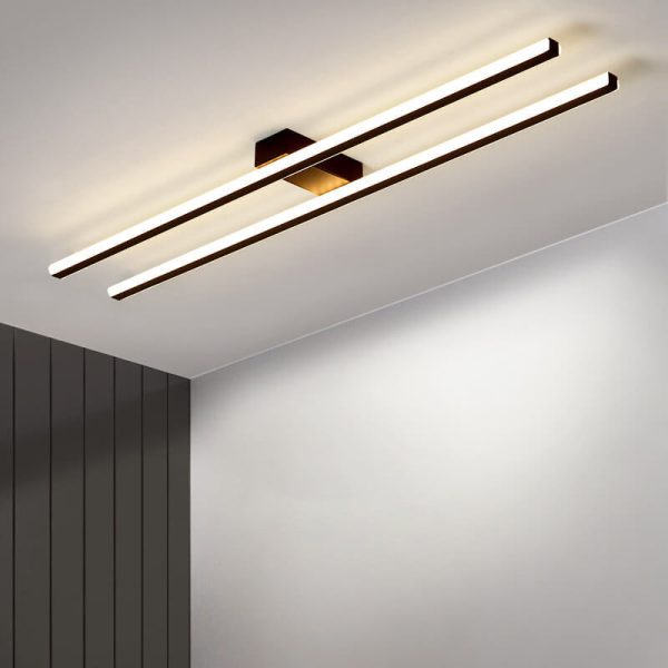 Modern Minimalist Geometric Dual Straight Line LED Semi-Flush Mount Ceiling Light For Hallway - Image 11
