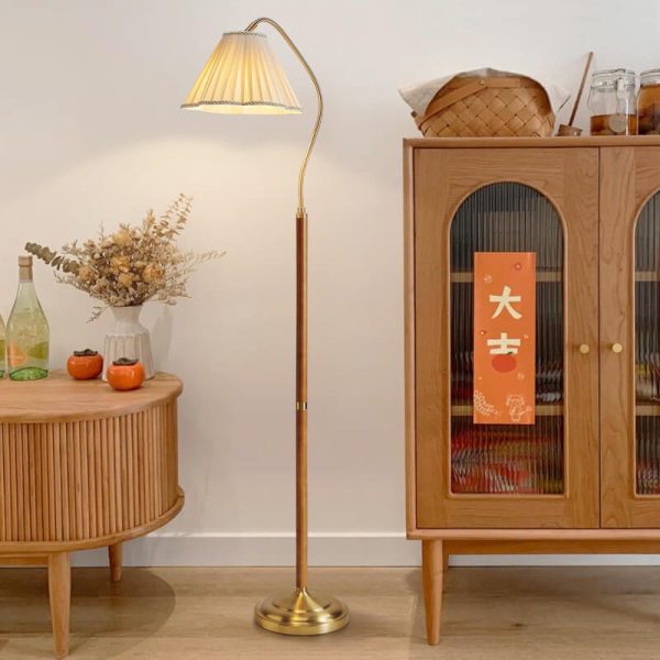 Japanese Vintage Flower Solid Wood Iron Fabric 1-Light Standing Floor Lamp - Image 3