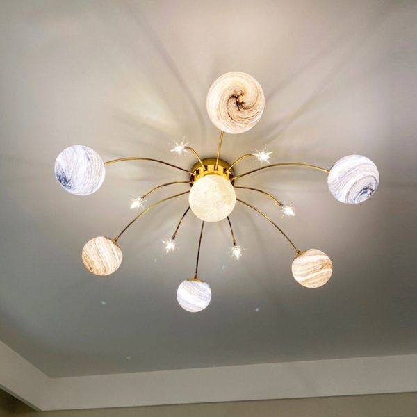 Contemporary Nordic Kids Iron Glass Ball Earth Planet 13-Light Semi-Flush Mount Ceiling Light For Bedroom - Image 4