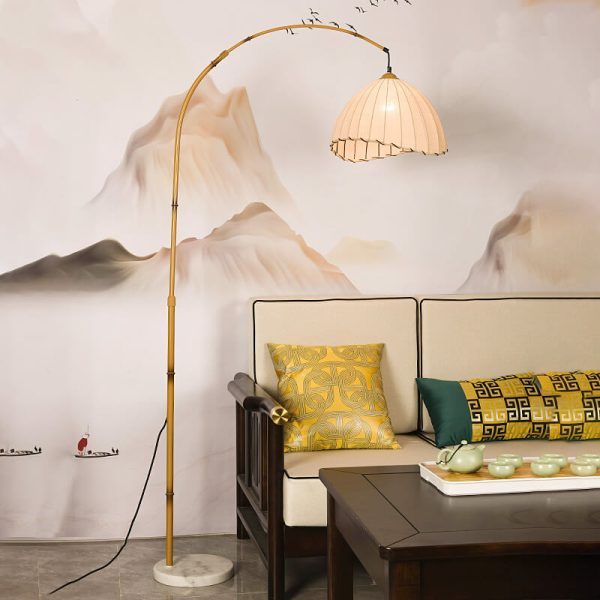Vintage Fabric Marble Fishing Imitation Bamboo Rod 1-Light Standing Floor Lamp - Image 3