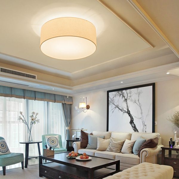 Nordic Minimalist Round Drum Fabric 3/5 Light Flush Mount Ceiling Light - Image 11