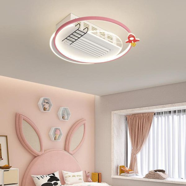 Contemporary Creative Acrylic Astronaut Moon LED Kids Flush Mount Ceiling Invisible Bladeless Fan Light For Bedroom - Image 3
