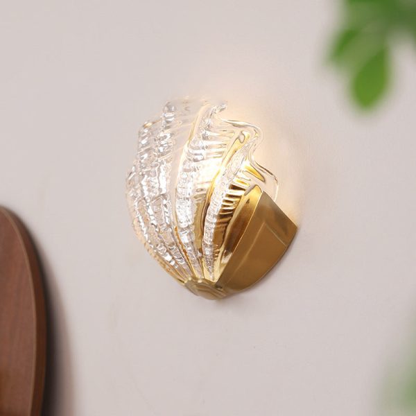 Modern Art Deco Shell Brass Glass 1-Light Wall Sconce Lamp For Living Room - Image 4