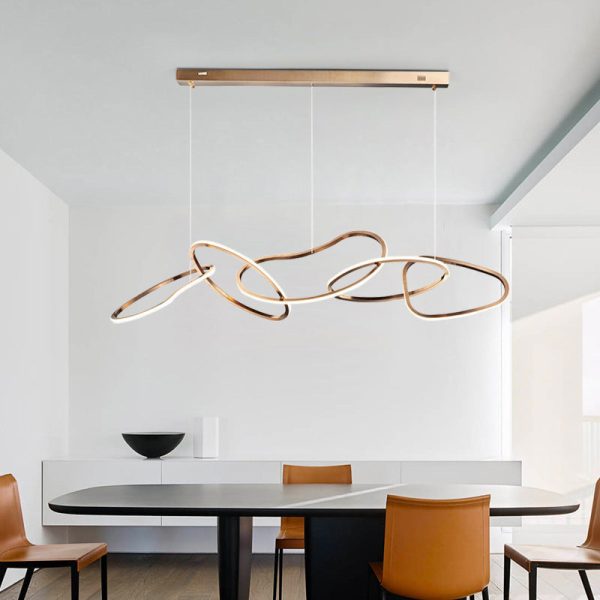 Contemporary Nordic Stainless Steel Round Toroidal LED Chandeliers For Dining Room - Image 13