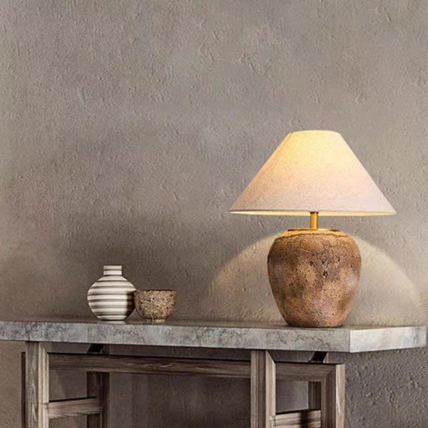 Modern Shabby Chic Cone Fabric Ceramic Jar 1-Light Table Lamp For Bedroom - Image 2