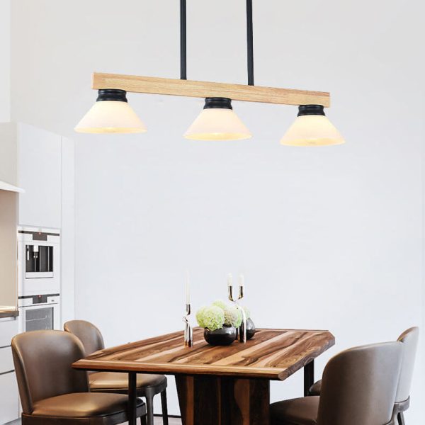 Nordic Solid Wood Cone Glass Shade 3/4 Light Island Light Chandelier - Image 27