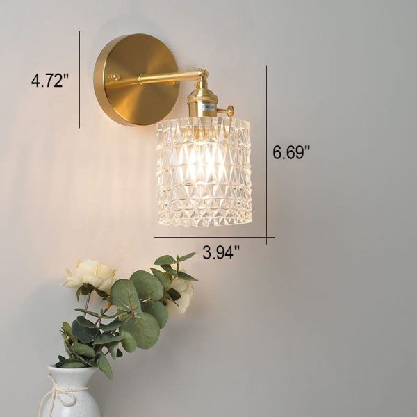 Japanese Vintage Brass Glass Cylinder 1-Light Wall Sconce Lamp - Image 4