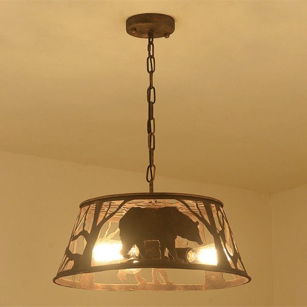 Traditional Vintage Round Trapezoidal Animal Iron 1-Light Pendant Light For Living Room - Image 16
