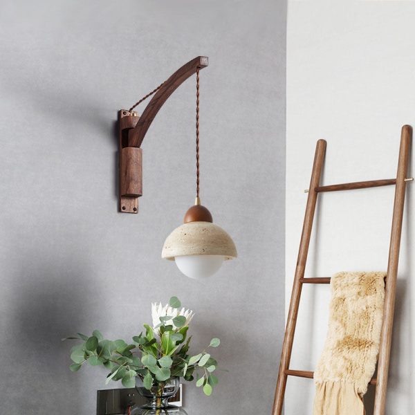 Japanese Wabi-Sabi Solid Wood Glass Horn 1-Light Wall Sconce Lamp - Image 13