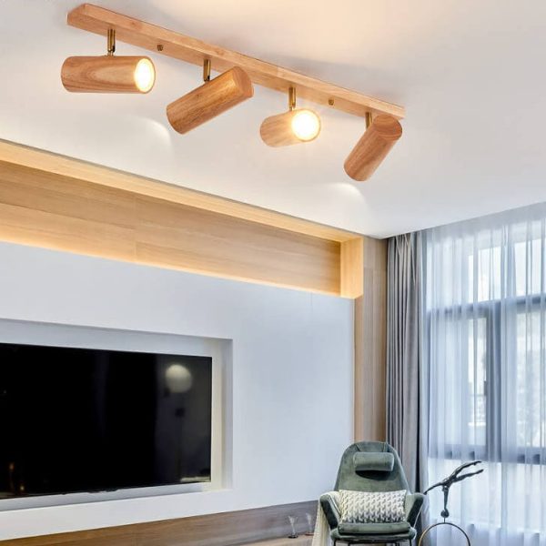 Japanese Minimalist Solid Wood Spotlight Track 1/3/4 Light Flush Mount Ceiling Light - Image 23