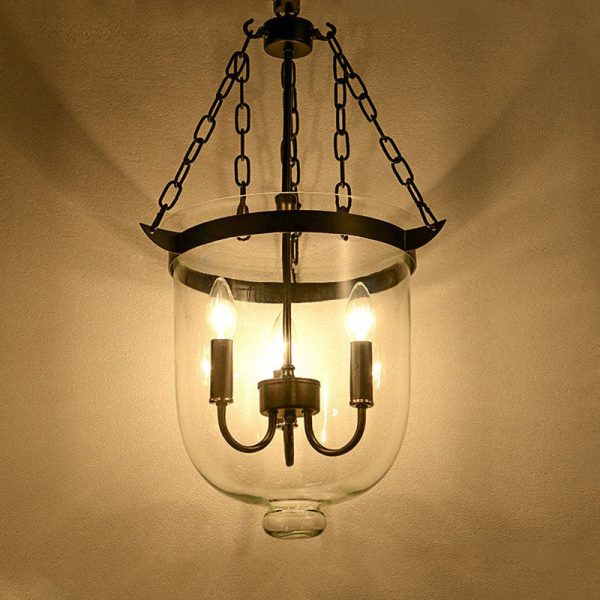 Traditional Rustic Round Glass Bucket Iron Candelabra 3-Light Chandelier For Living Room - Image 6
