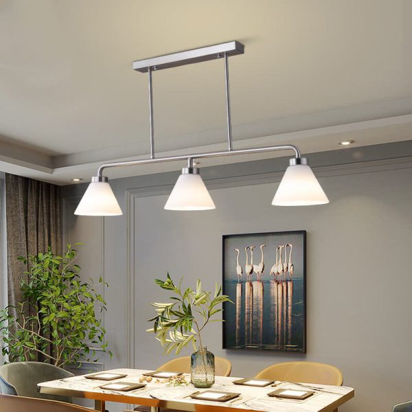 Nordic Vintage Cone Glass Chrome 3-Light Island Light Chandelier - Image 13