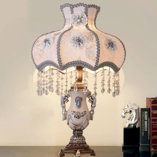 European Court Light Purple Fabric Tassel 1-Light Table Lamp - Image 11