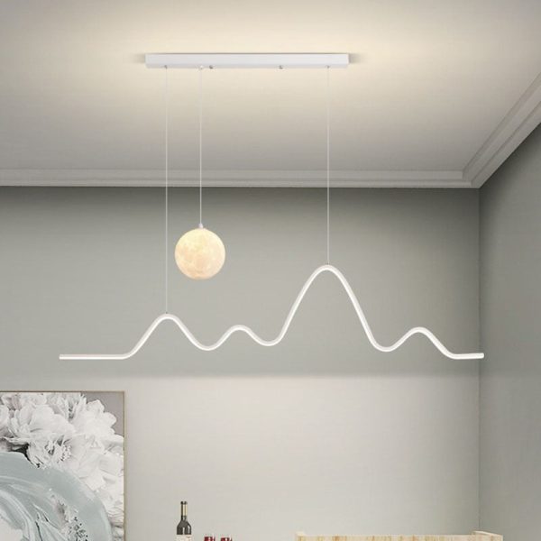 Modern Minimalist Corrugated Aluminum Strip PLA 3D Moon Shade LED Island Light Chandelier For Dining Room - Image 4