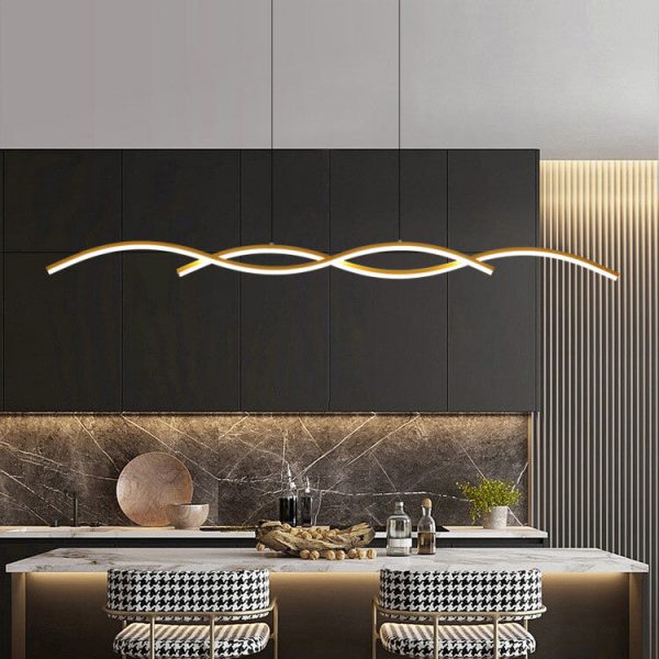 Nordic Minimalist Long Strip Wave Design Island Light LED Chandelier - Image 17