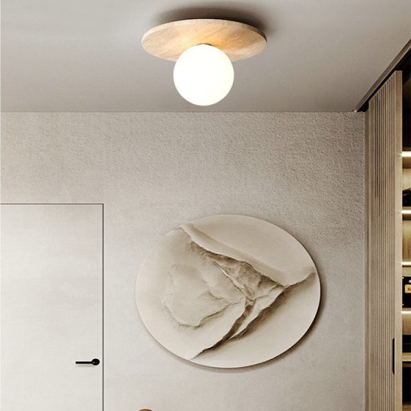 Modern Minimalist Cylinder Oval Dish Yellow Travertine 1-Light Semi-Flush Mount Ceiling Light For Living Room - Image 8