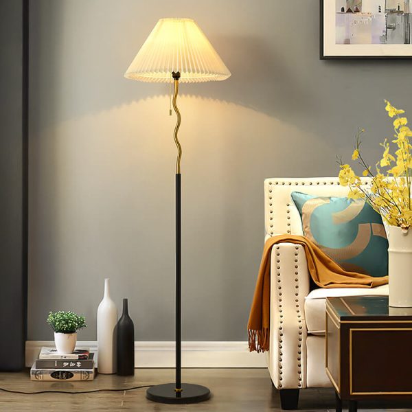 Japanese Simple Pleated Cone Shade Marble Base 1-Light Standing Floor Lamp - Image 9