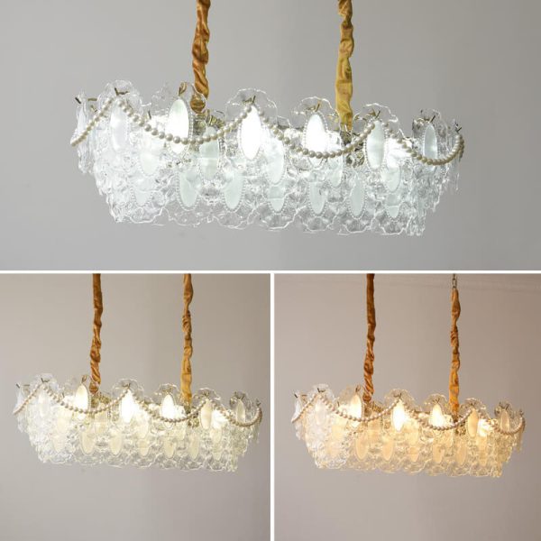 French Vintage Rectangular Pearl Glass 8-Light Island Light Chandelier - Image 12