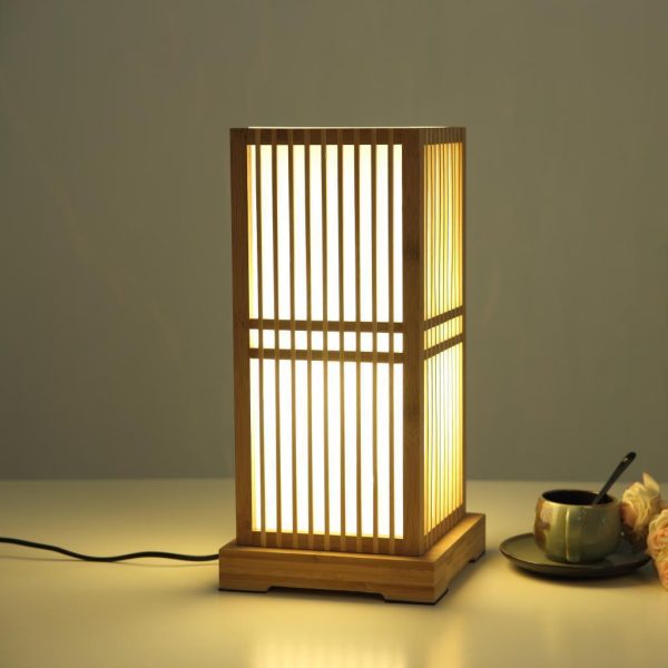 Japanese Minimalist Wooden Square Column 1-Light Table Lamp - Image 3