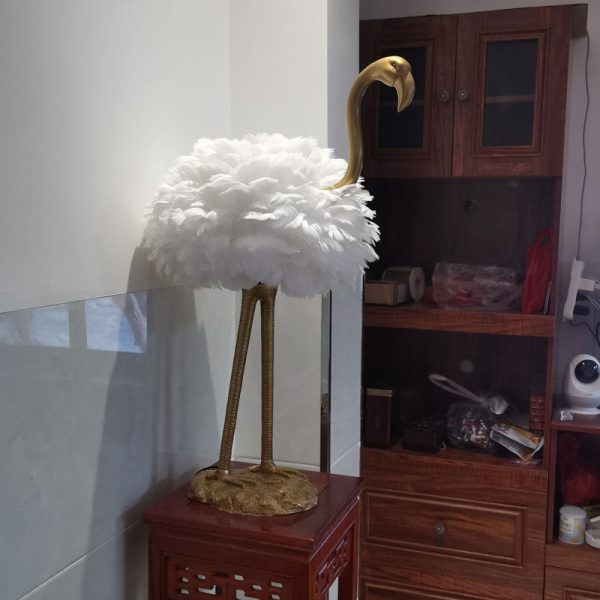 Contemporary Nordic Goose Feather Metal Flamingo Ball 1-Light Table Lamp For Bedside - Image 21