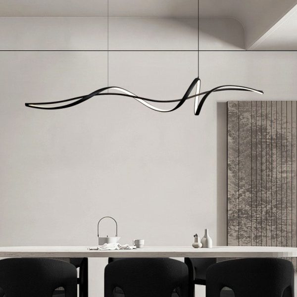 Modern Minimalist Wave Strip Line Iron Aluminium Silica LED Chandeliers Island Light For Dining Room - Image 3