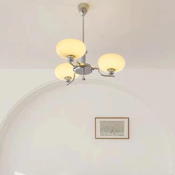 Nordic Vintage Milk White Glass Dome Chrome 3/5 Light Chandelier - Image 4