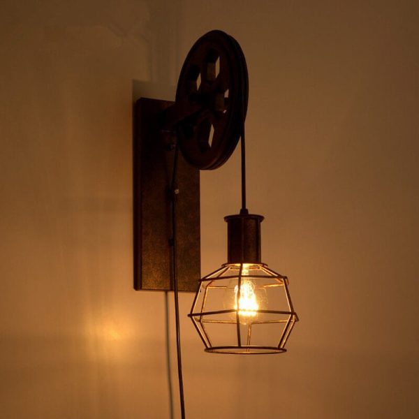 Vintage Industrial Pulley Iron 1-Light Wall Sconce Lamp - Image 2