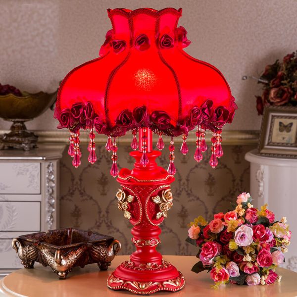 European Wedding Red Fabric Tassel Resin 1-Light Table Lamp - Image 2