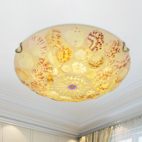 European Mediterranean Shell Art Round LED Flush Mount Ceiling Light - Image 3