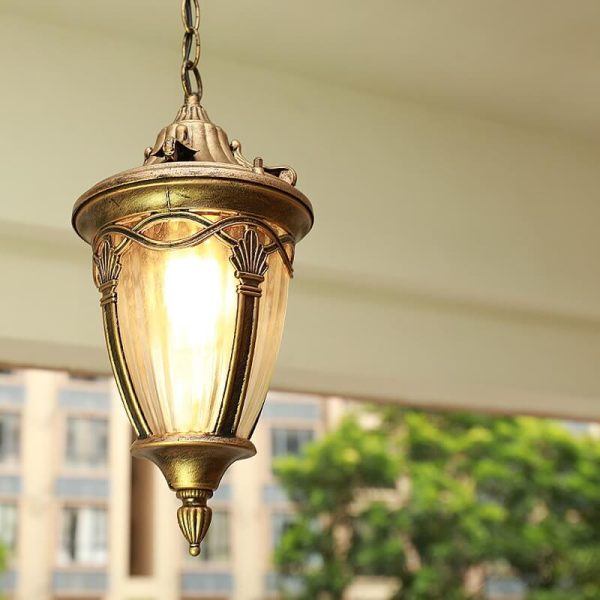 European Vintage Oval Lantern Maple Leaf Outdoor 1-Light Pendant Light - Image 2