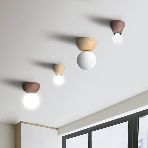 Japanese Minimalist Wood Grain Glass Round 1-Light Flush Mount Ceiling Light - Image 5