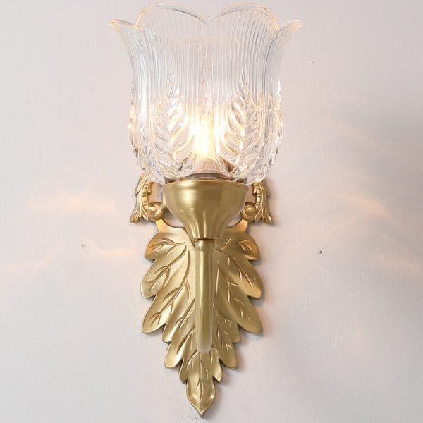 Vintage Flower Cup Brass Glass 1/2 Light Wall Sconce Lamp - Image 3