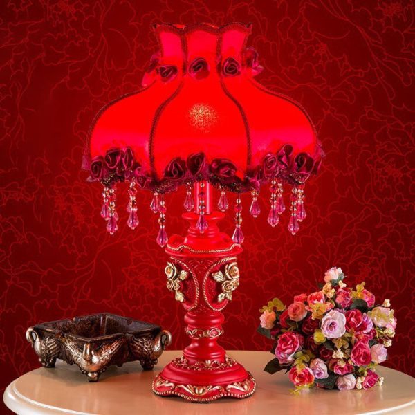 European Wedding Red Fabric Tassel Resin 1-Light Table Lamp - Image 12