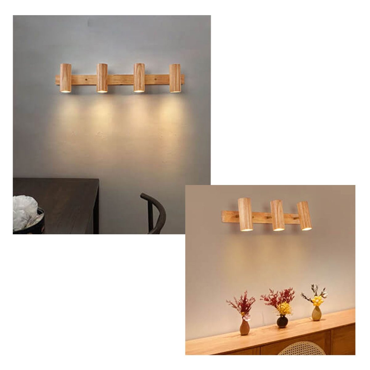 Modern Minimalist Wood Track Spotlight 1/2/3 Light Wall Sconce Lamp - Image 7