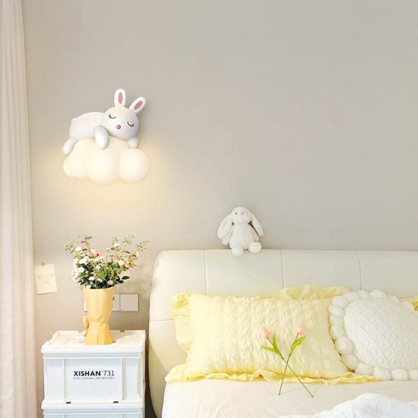 Contemporary Nordic Kids Resin PE Bear Rabbit LED Wall Sconce Lamp For Bedroom - Image 3