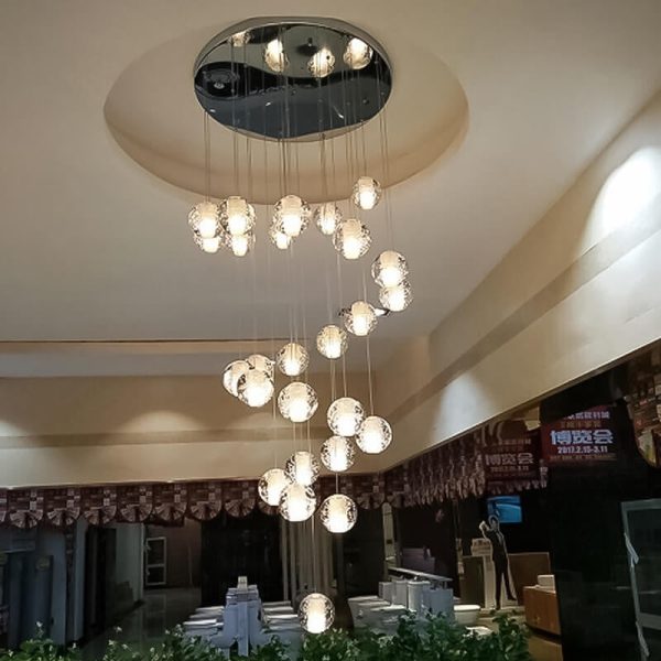 Modern Luxury Staircase Crystal Orb Ball Shade LED Loft Chandelier - Image 6