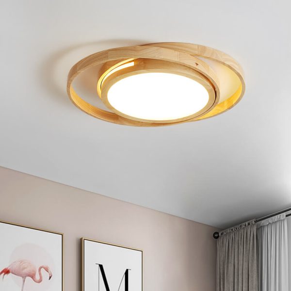 Minimalist Log Wooden Circle Ring LED Flush Mount Ceiling Light - Image 16