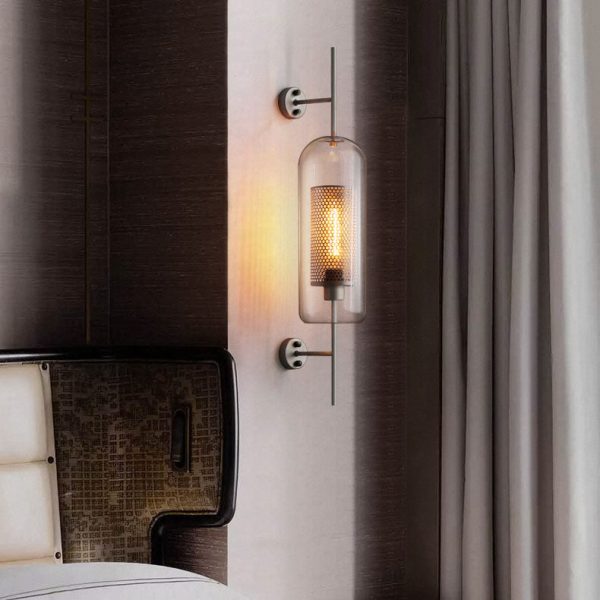 Contemporary Industrial Cylinder Glass Shade Iron Finish Frame 1-Light Wall Sconce Lamp For Bedroom - Image 2
