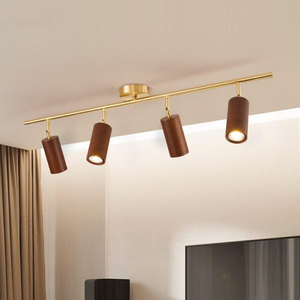Nordic Minimalist Walnut Wood Spotlight Linear Track 1/2/3/4 Light LED Semi-Flush Mount Ceiling Light - Image 25