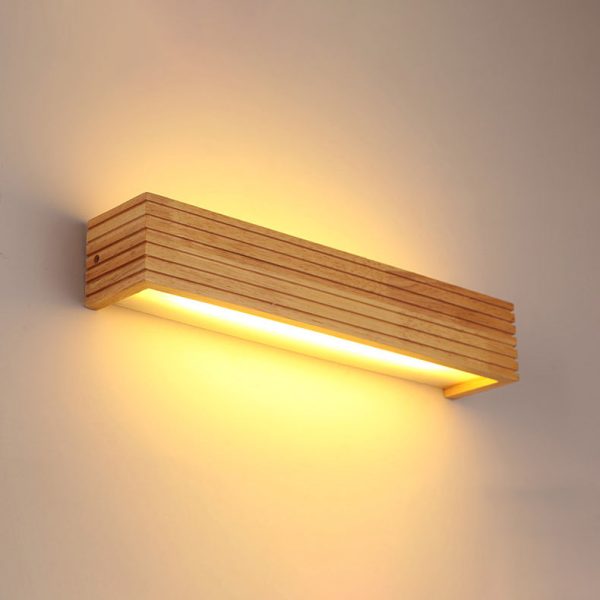 Traditional Chinese Striped Wood Cuboid LED Vanity Mirror Front Wall Sconce Lamp For Bathroom - Image 16