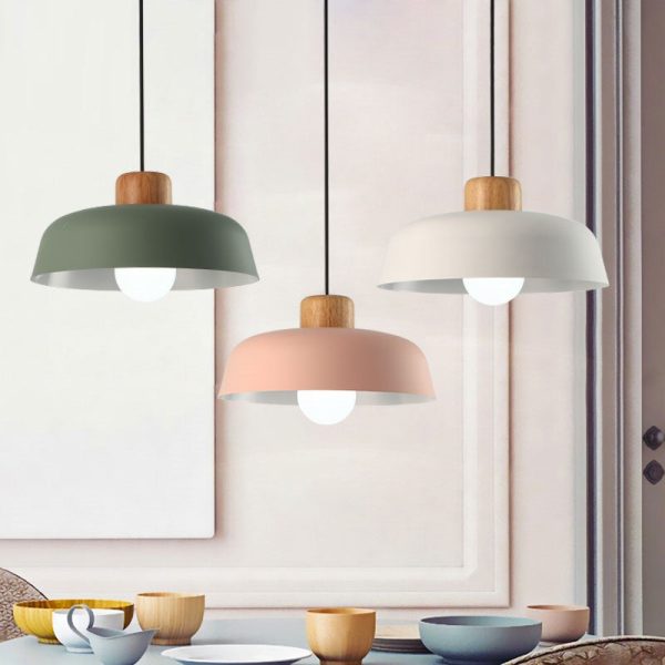 Modern Minimalist Round Aluminum Wood 1-Light Pendant Light For Dining Room