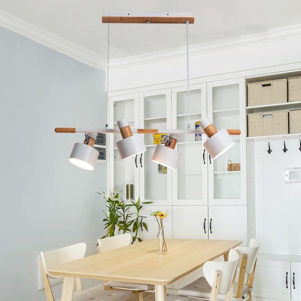 Nordic Minimalist Solid Macaron Color Wood Iron 4-Light Island Light Chandelier - Image 8