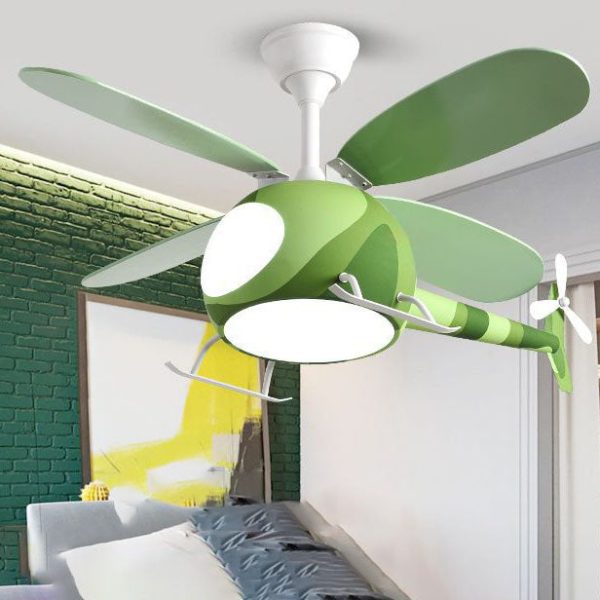 Contemporary Creative Iron Cartoon Planes LED Downrods Ceiling Fan Light for Bedroom - Image 3