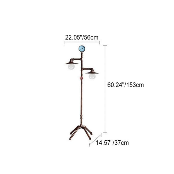 Industrial Steampunk Copper Water Pipe 2-Light Standing Floor Lamp - Image 2