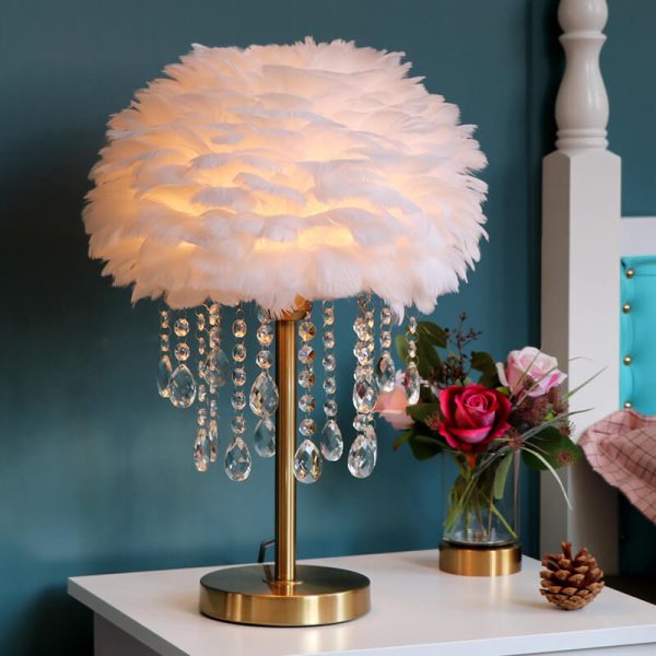 Nordic Creative Feather Round Crystal Tassel 1-Light Table Lamp - Image 4