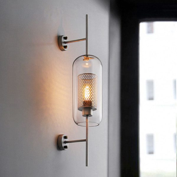 Contemporary Industrial Cylinder Glass Shade Iron Finish Frame 1-Light Wall Sconce Lamp For Bedroom - Image 4