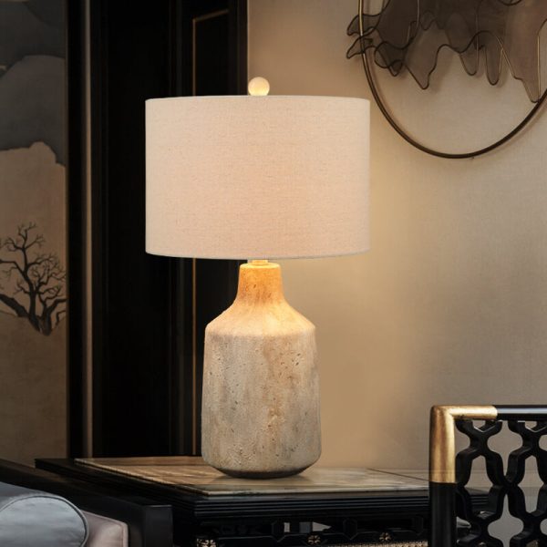 Vintage Minimalist Fabric Cement Base 1-Light Table Lamp - Image 17