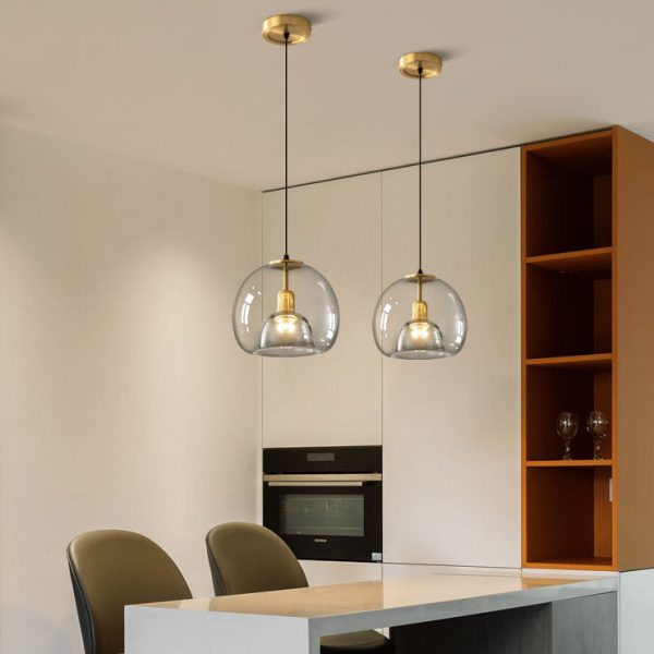 Contemporary Scandinavian Round Copper Glass 1/3 Light Island Light Chandelier For Dining Room - Image 2