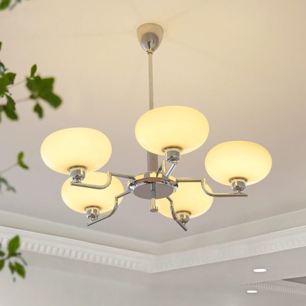 Nordic Vintage Milk White Glass Dome Chrome 3/5 Light Chandelier - Image 2
